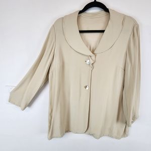 Cream 100% silk blazer blouse large flare color 2 shell buttons